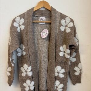 Daisy Brown Long Cardigan - Girls 8-14